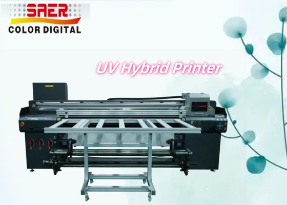 Impresora híbrida UV de cama plana y rollo para diferentes materiales.