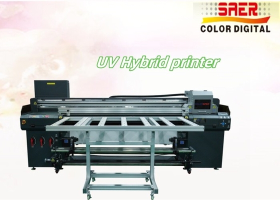 Impresora híbrida UV de cama plana y rollo para diferentes materiales.