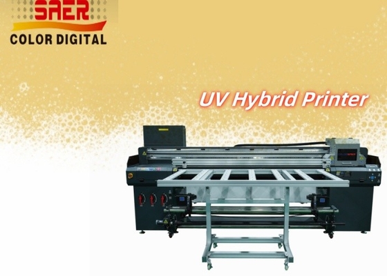Impresora UV híbrida SAER de 1.8m para diferentes materiales de cartón KT / PVC / película blanda / cuero