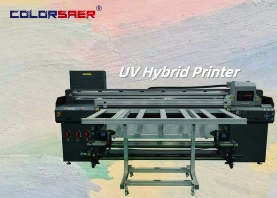 180cm Ancho de impresión Impresora híbrida UV Roll to Roll & Flatbed con cabeza de impresión de 3 pcs o 4 pcs óptica CMYK Varnish