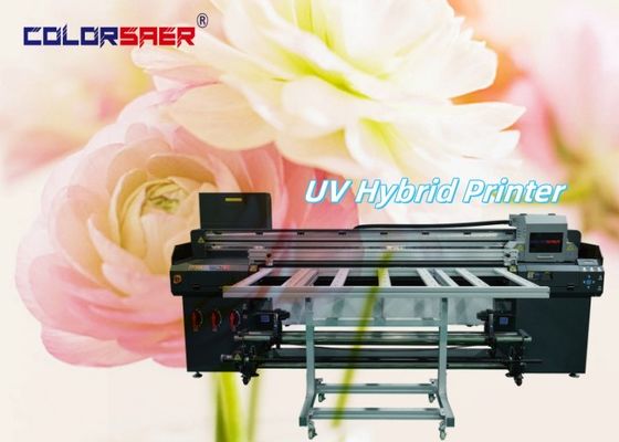 Impresora híbrida UV de nueva tecnología de 6 pies de largo de rodillo a rodillo y de piso plano Color + blanco + color + barniz