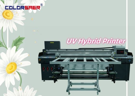 1Impresora híbrida UV de.8m para publicidad exterior e interior CMYK + W + CMYK + barniz