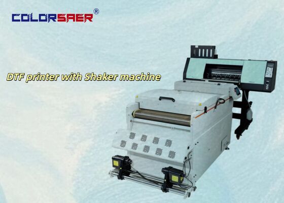 2 o 4 Cabeza de impresión Digital SAER DTF Impresora de 60 cm / A3 Tamaño de película de PET T-shirt offset DTF Impresora con máquina de polvo de agitación